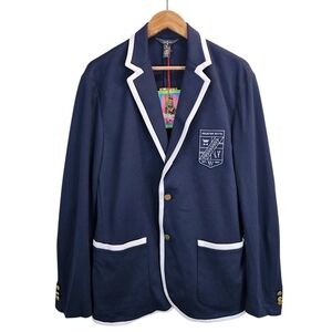 Houston White Navy Blazer Varsity Prep Jacket L White Trim Crest Logo Preppy